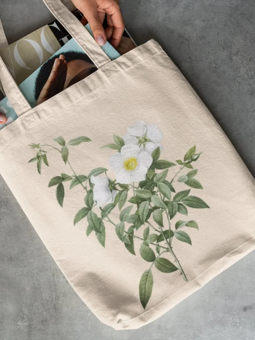 Cherokee Rose Vintage Floral Print Graphic Canvas Tote Bag